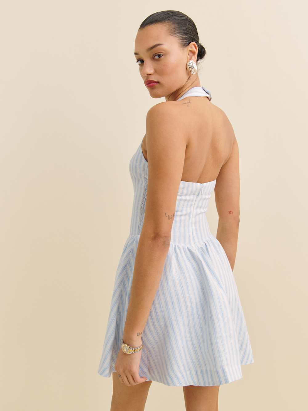 Petites Mariela Linen Dress - Swan Stripe
