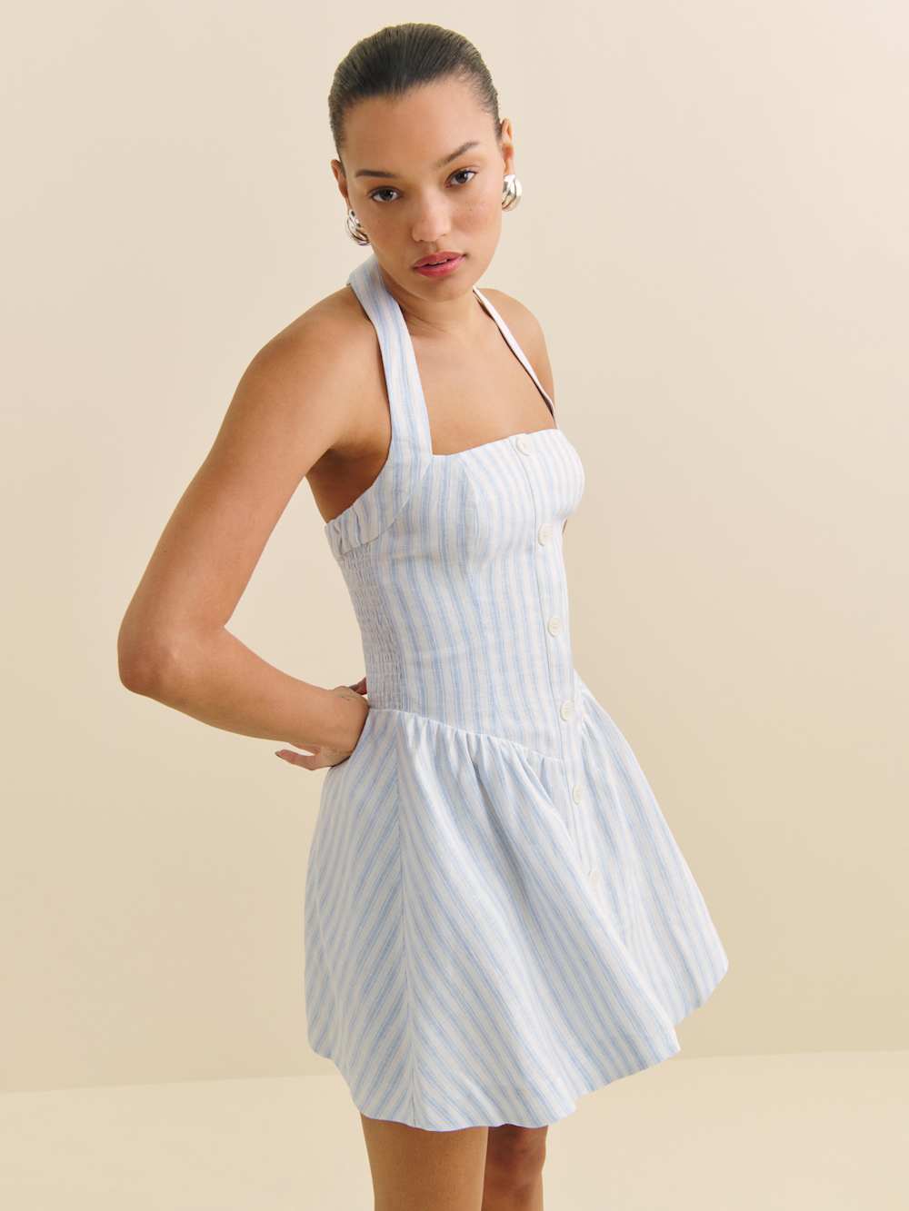 Petites Mariela Linen Dress - Swan Stripe