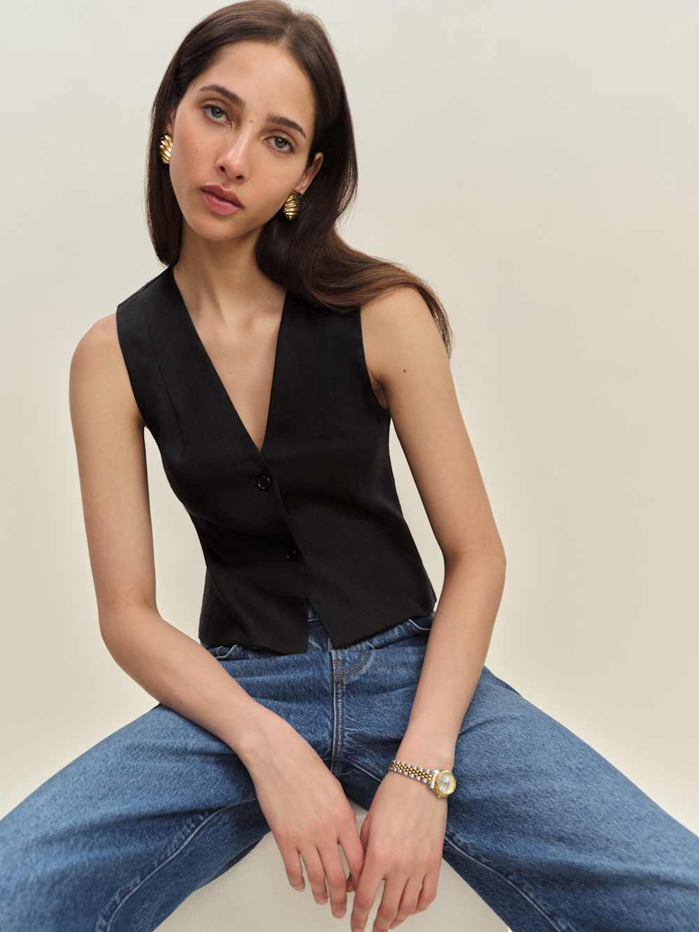 Anita Linen Vest - Black