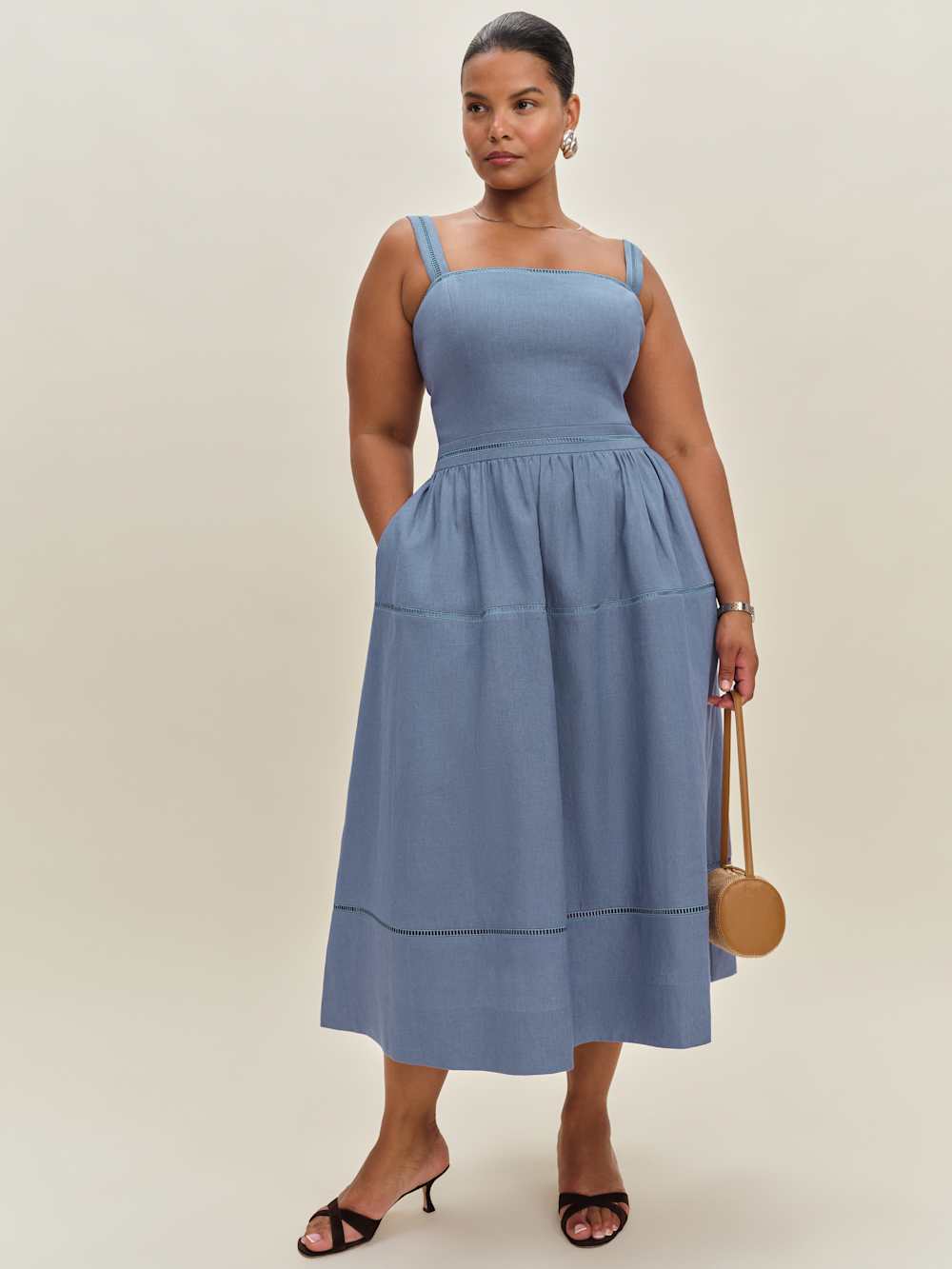 Everett Linen Dress Es - Cornflower