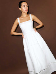 Petites Everett Linen Dress - White