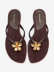 Onyx Thong Sandal - Espresso Suede Flower