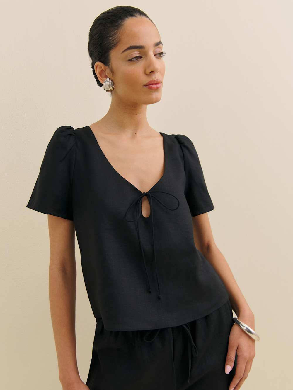 Mayla Linen Top - Black