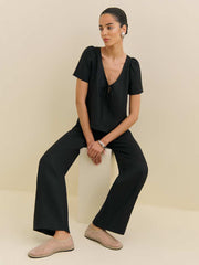 Mayla Linen Top - Black