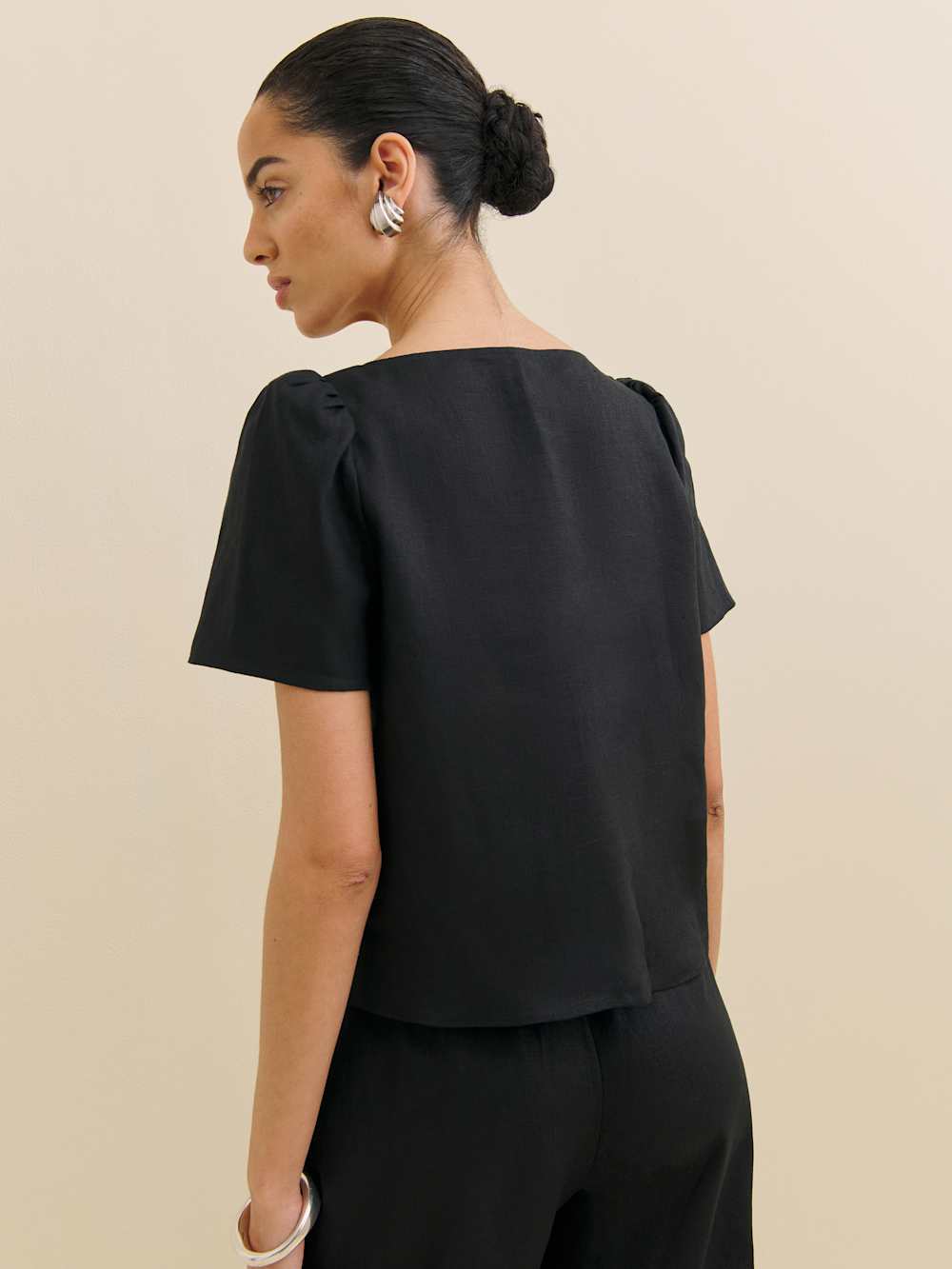 Mayla Linen Top - Black