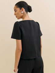 Mayla Linen Top - Black