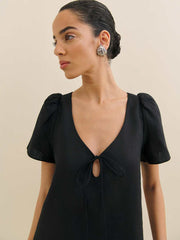 Mayla Linen Top - Black