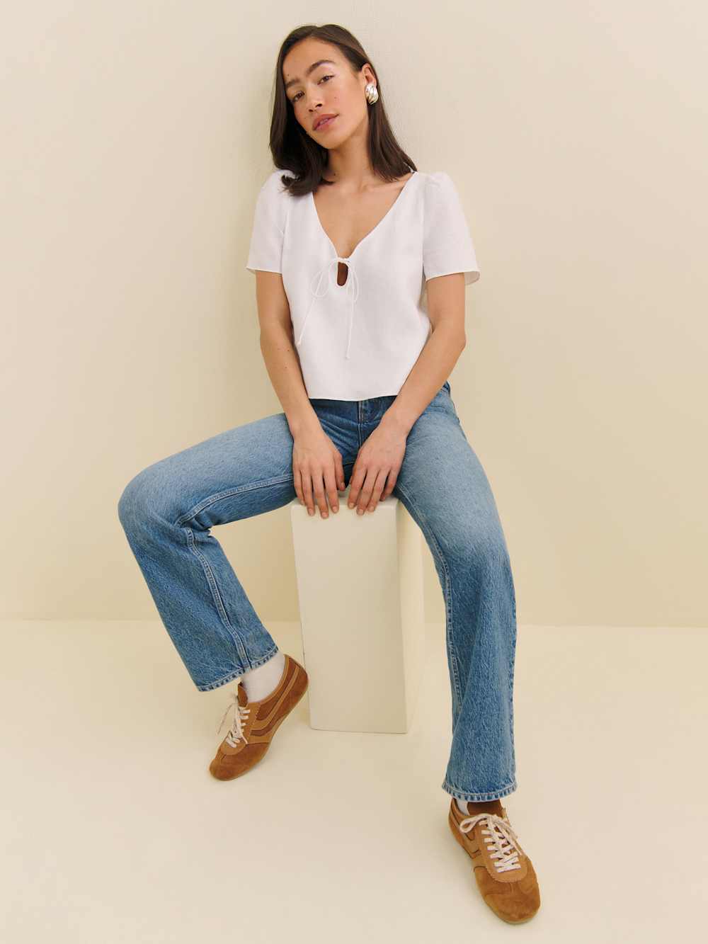 Mayla Linen Top - White