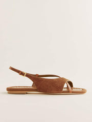 Marion Flat Sandal - Rum Suede Leather