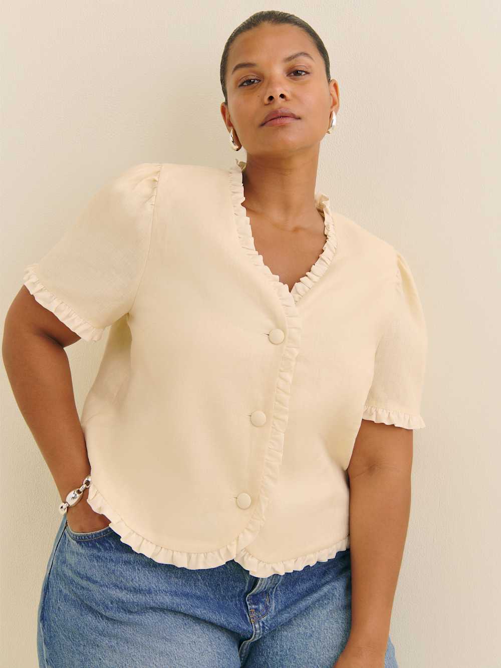 Bess Linen Top Es - Sugar