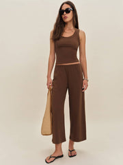 Ruby Cropped Knit Pant - Chocolate Cake