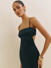 Jane Satin Dress - Navy