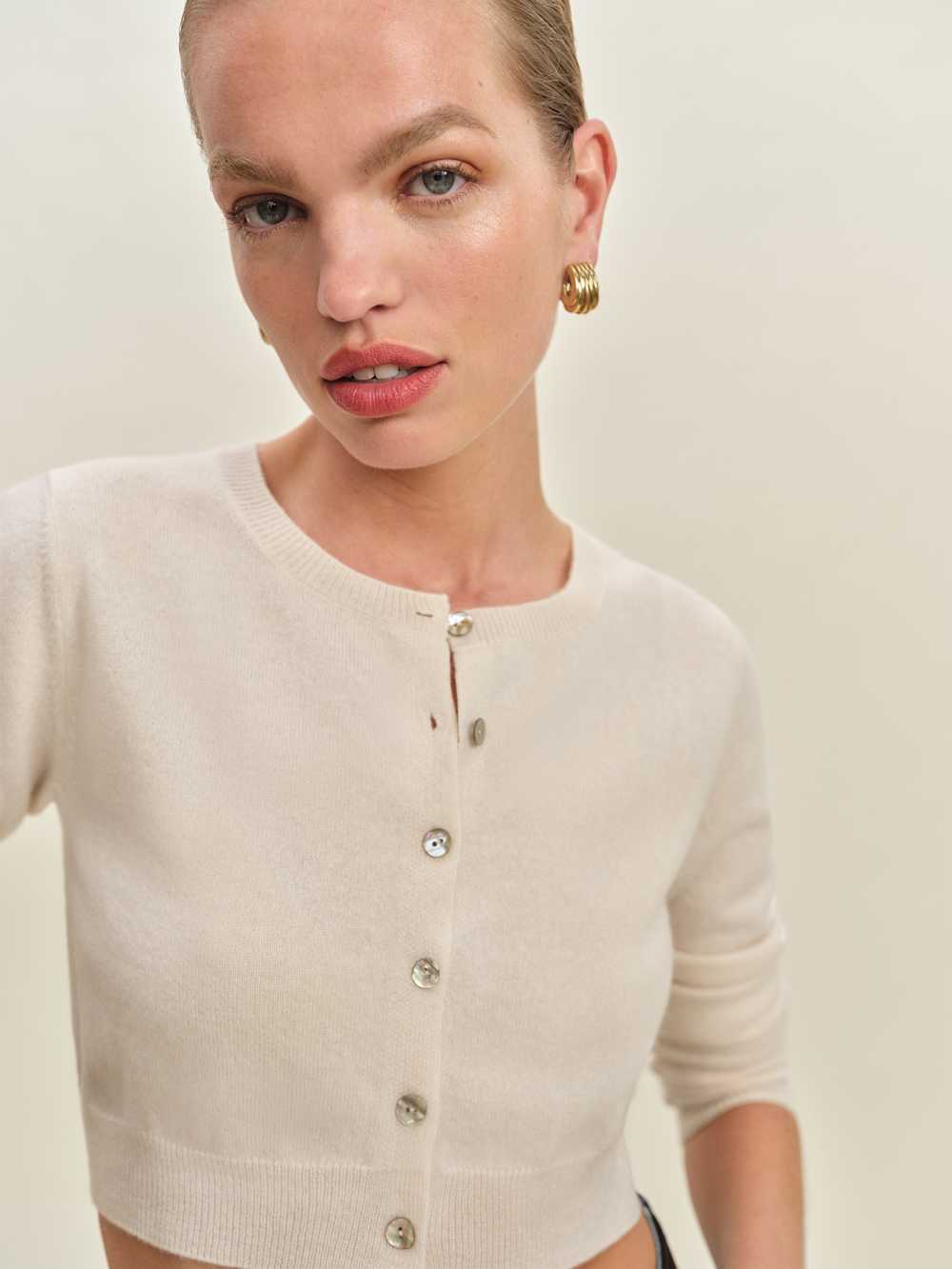 Janie Cashmere Crew Cardigan - Cream