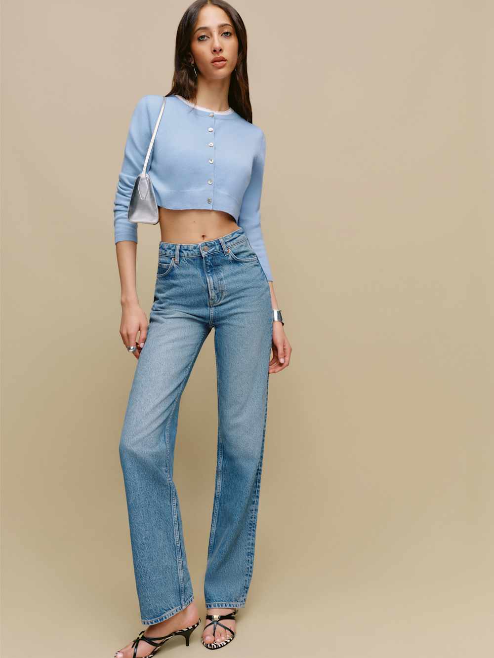 Janie Cashmere Crew Cardigan - Ice Water