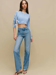 Janie Cashmere Crew Cardigan - Ice Water