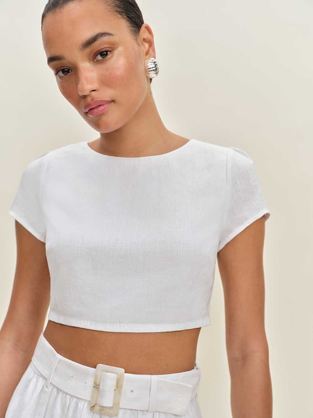 Niki Belted Linen Two Piece - White