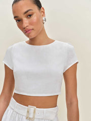 Niki Belted Linen Two Piece - White