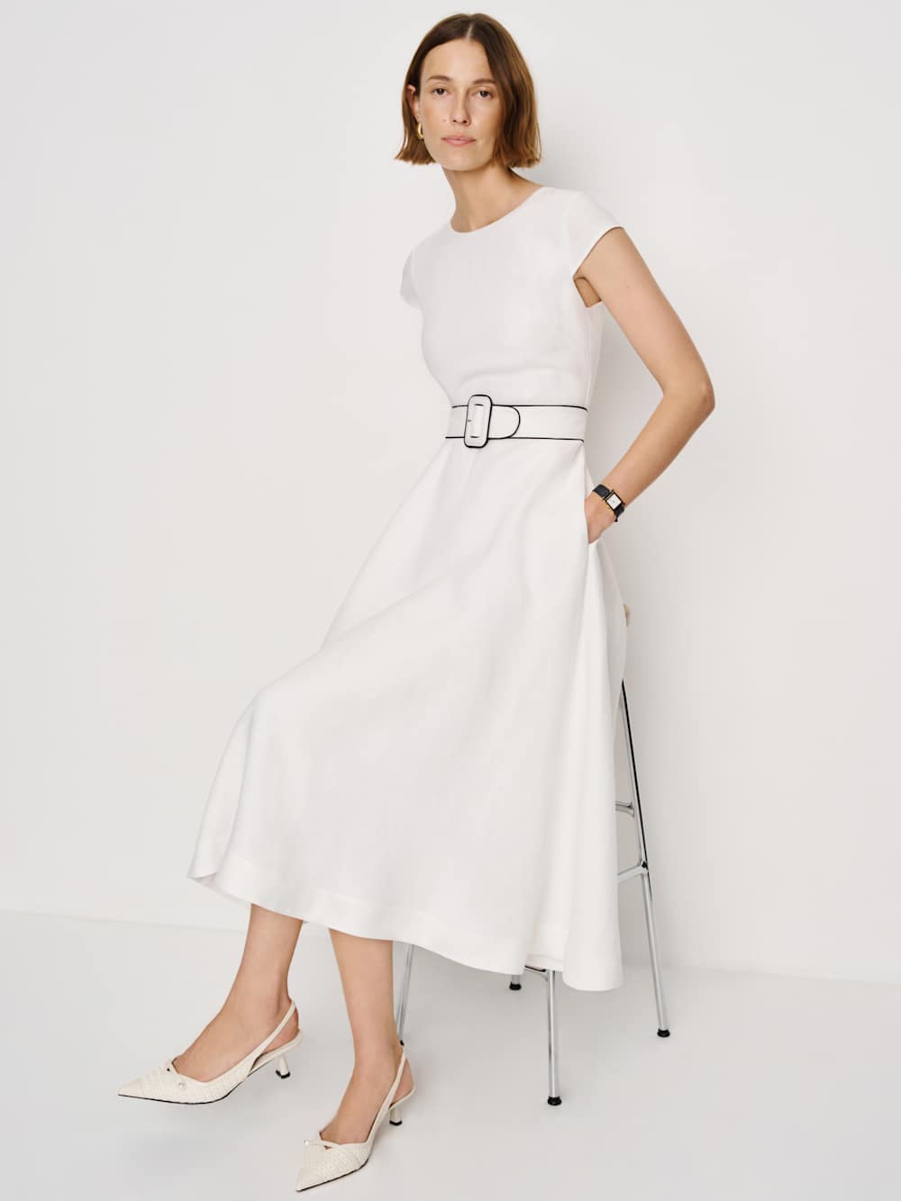 Felipe Belted Linen Dress - White