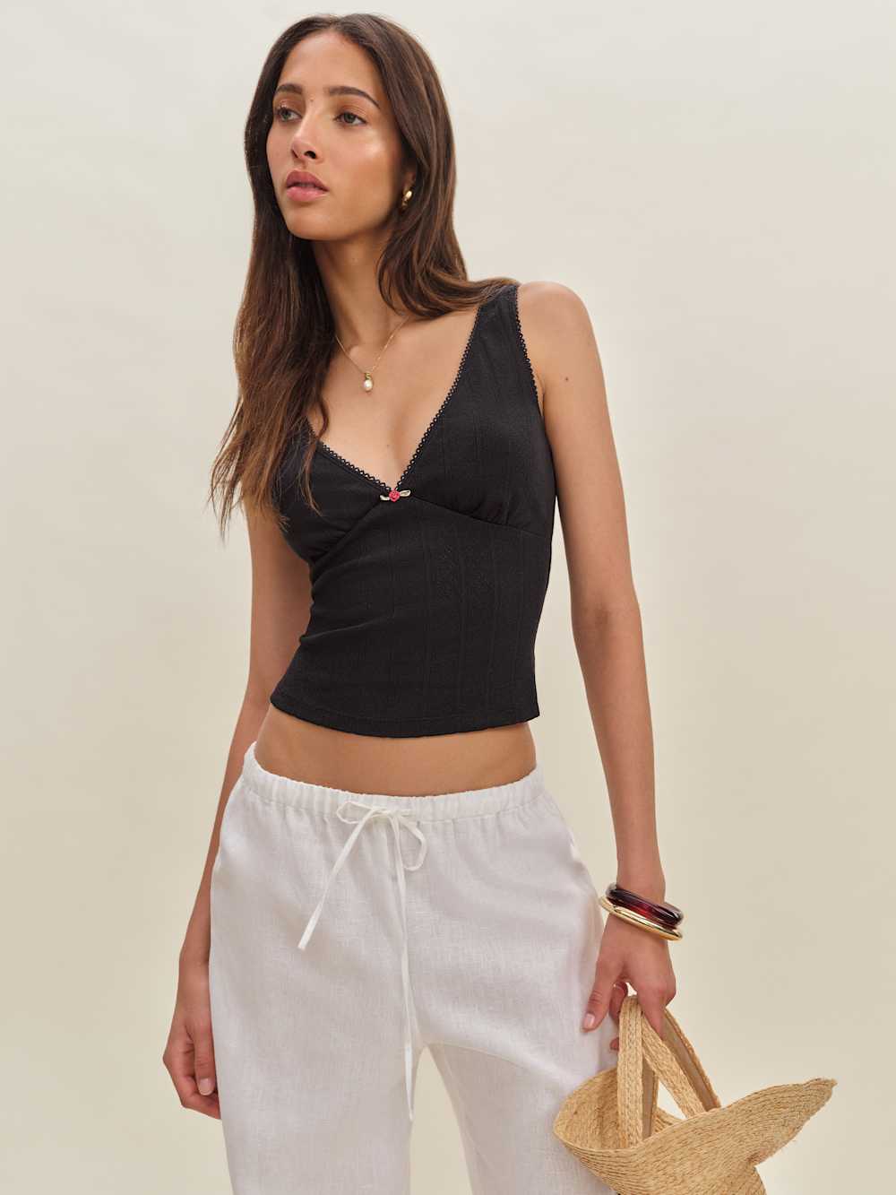 Rue Pointelle Knit Top - Black