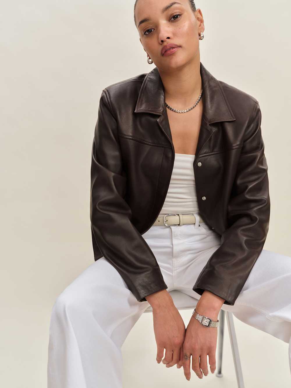 Veda Louisa Leather Jacket - Mole