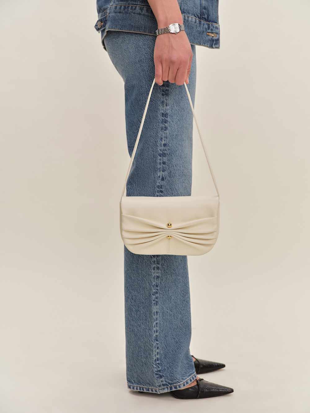 Maria Shoulder Bag - Cream Leather