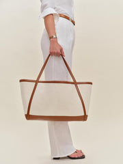 Evangeline Tote Bag - Canvas Tan Leather