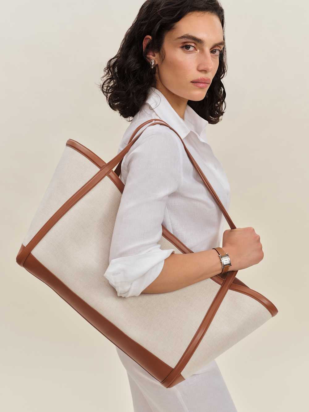 Evangeline Tote Bag - Canvas Tan Leather