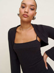Chloe Knit Shrug Dress Set - Black