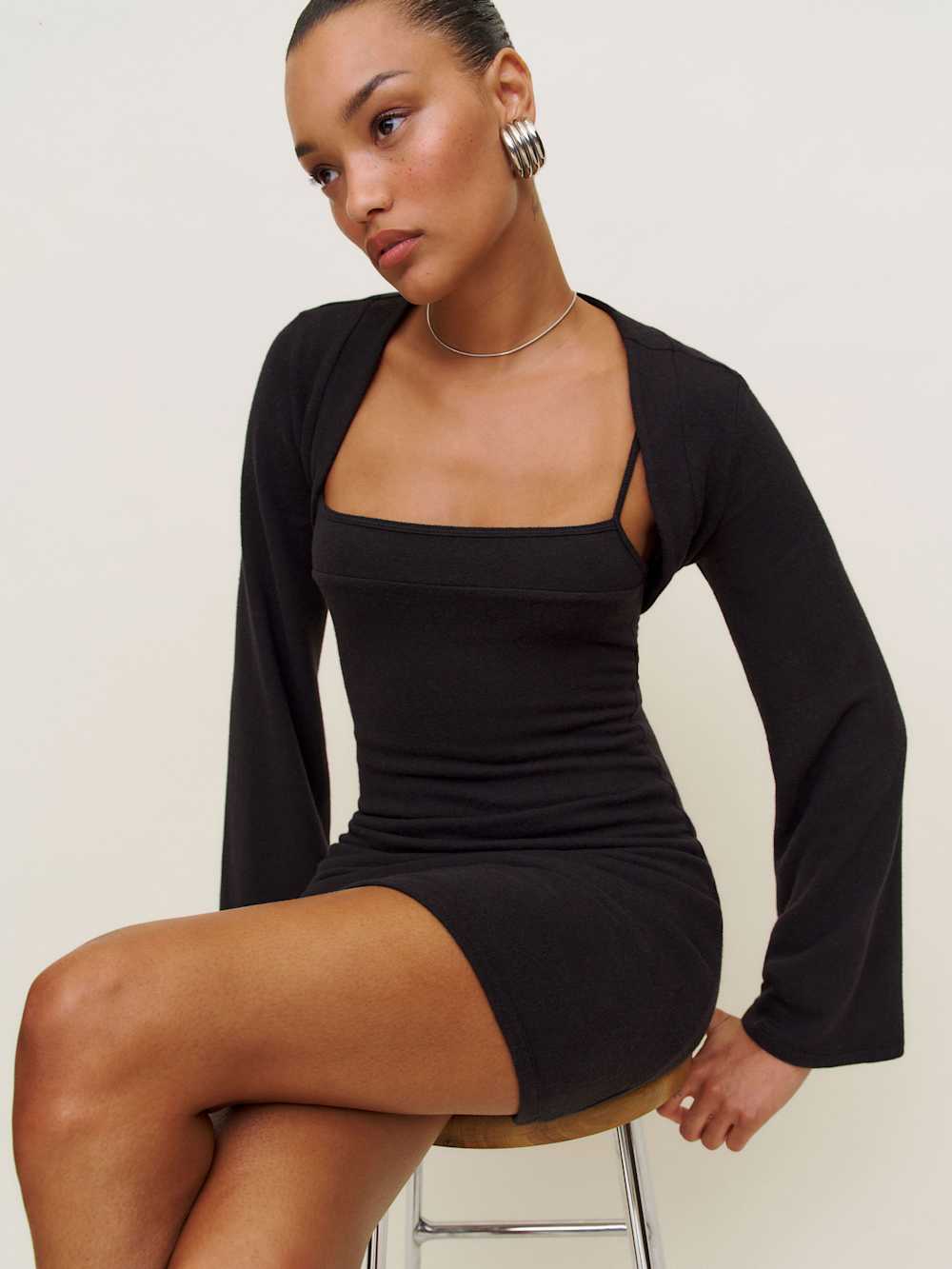 Chloe Knit Shrug Dress Set - Black