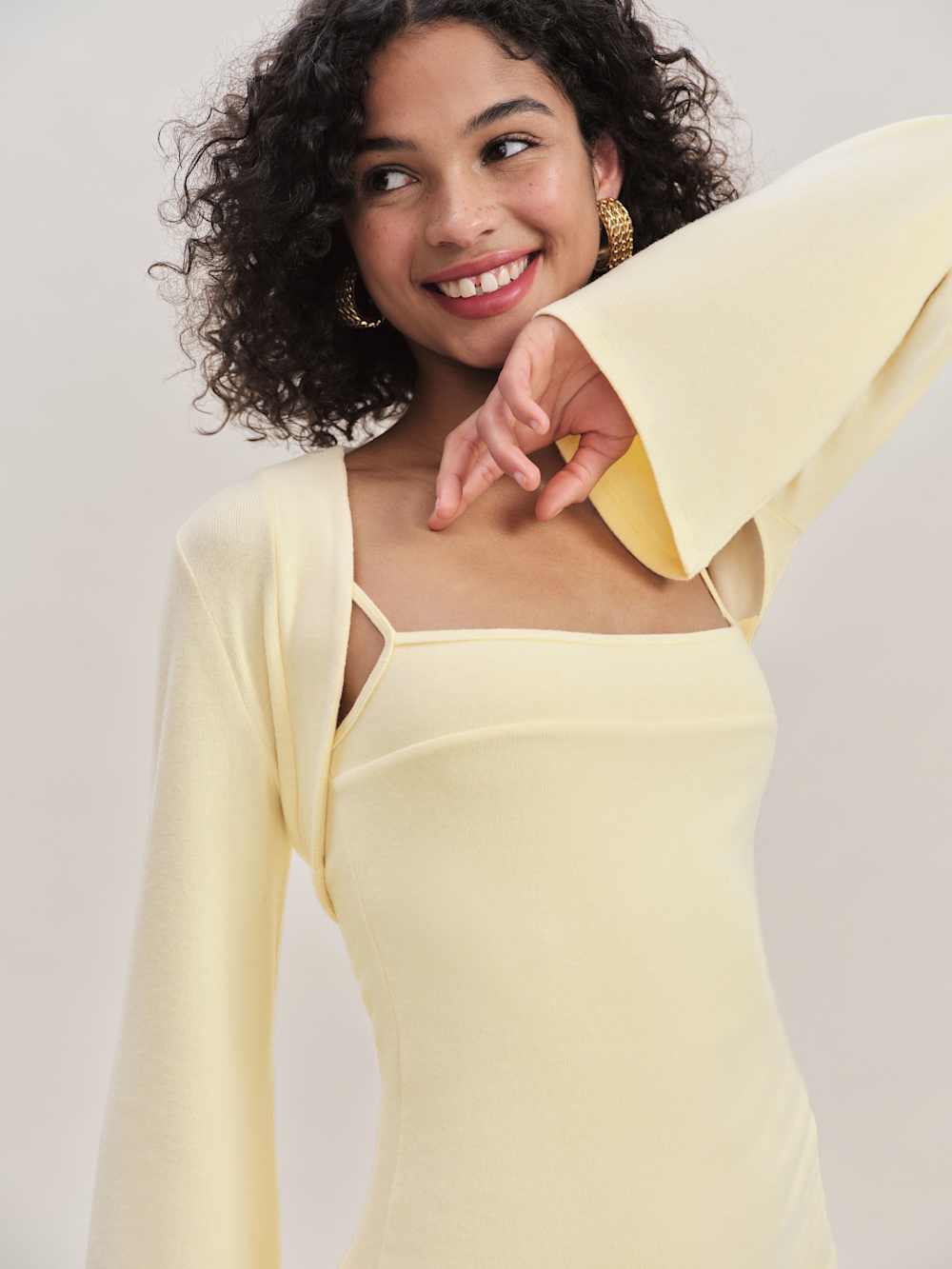 Chloe Knit Shrug Dress Set - Custard