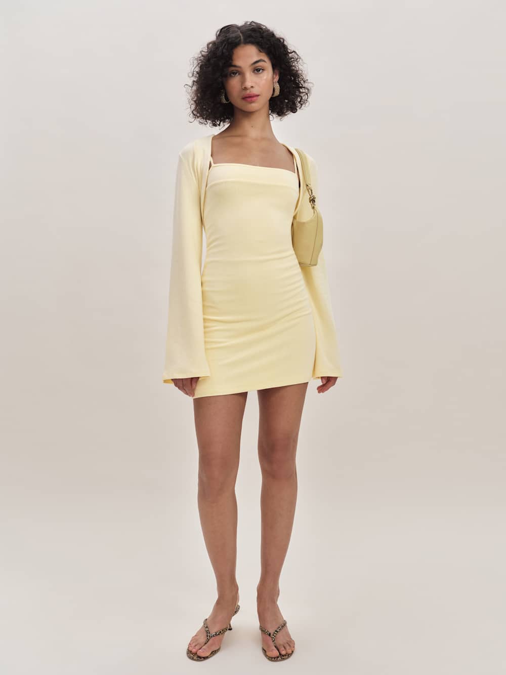Chloe Knit Shrug Dress Set - Custard