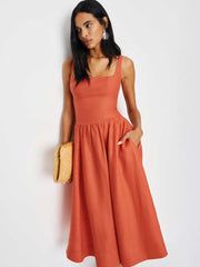 Janu Linen Dress - Red Coral