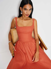 Janu Linen Dress - Red Coral