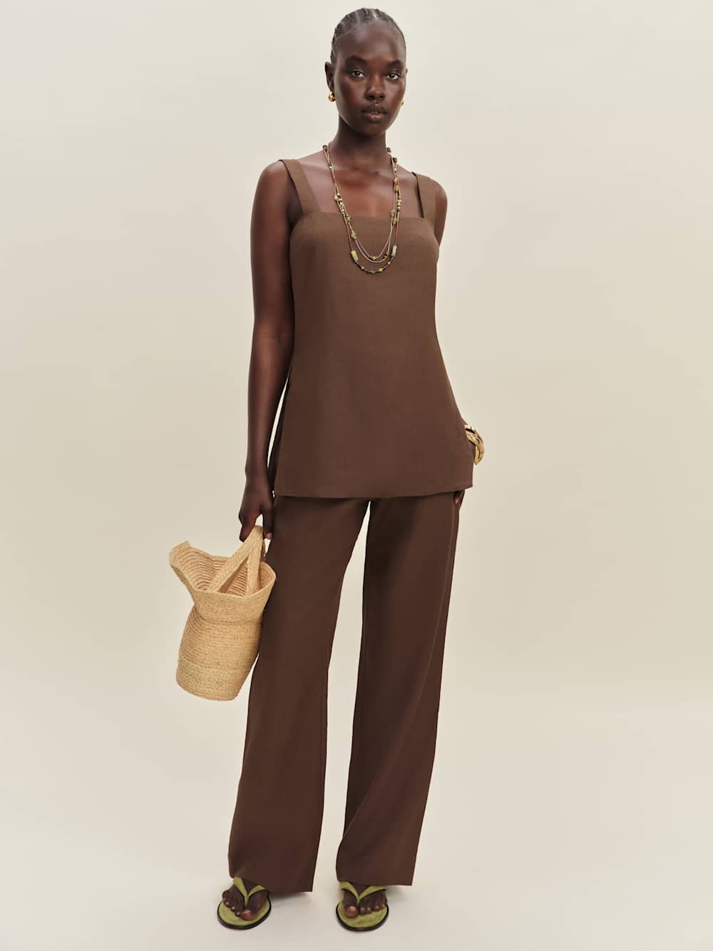 Kristen Linen Two Piece - Chocolate Cake