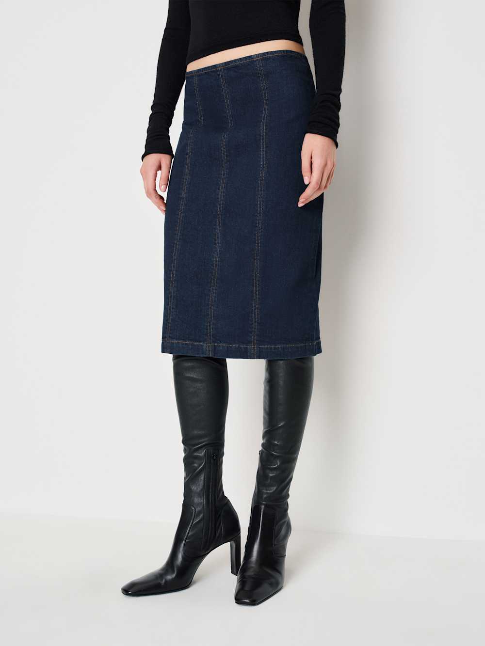 Soren Super Stretch Denim Midi Skirt - Lamond