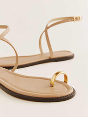 Cindy Flat Sandal - Buff Leather