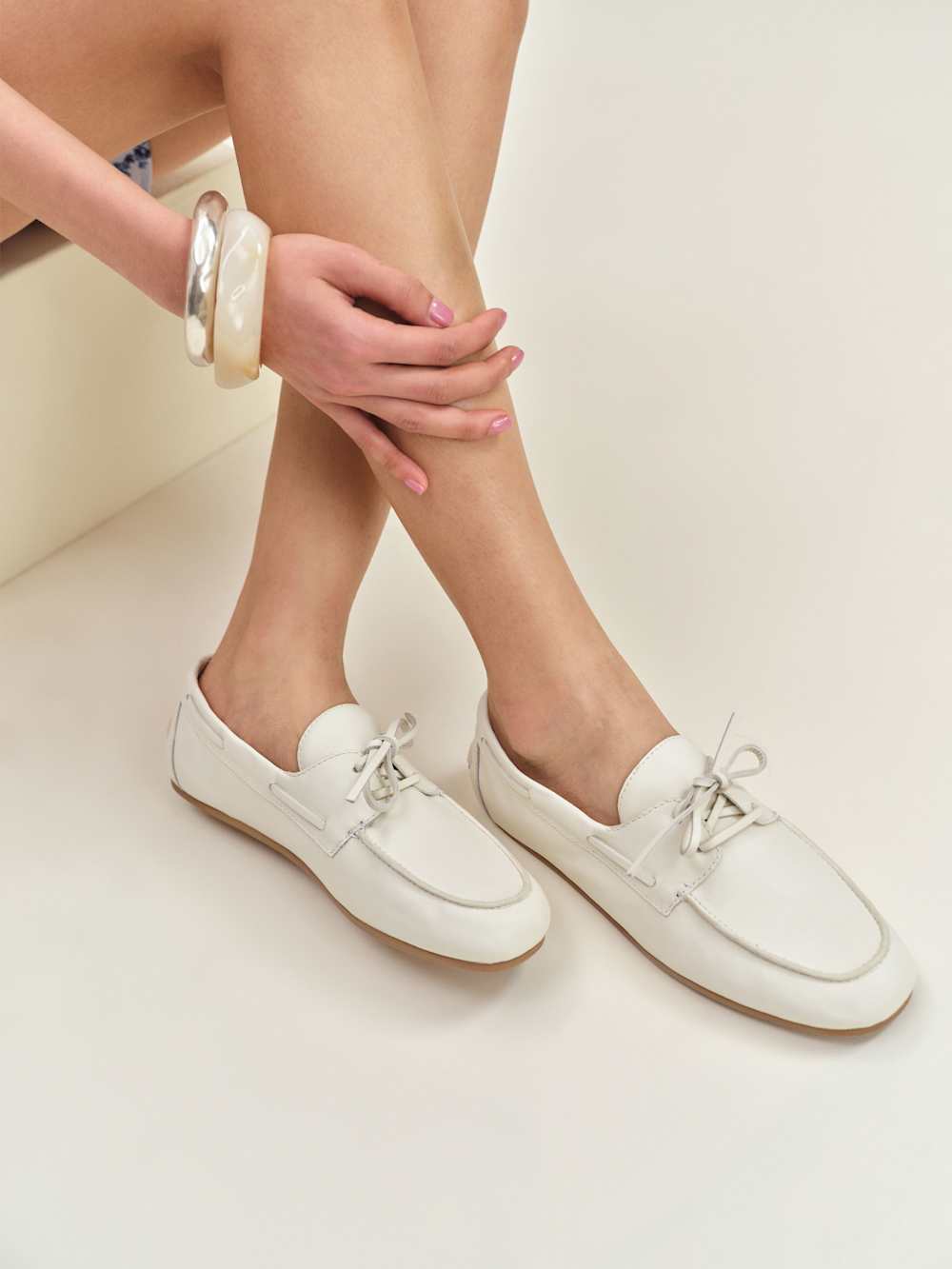 Fia Boat Loafer - White Leather