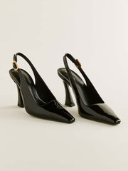Nour Heeled Slingback - Black Patent