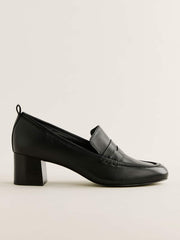 Franca Heeled Loafer - Black Leather