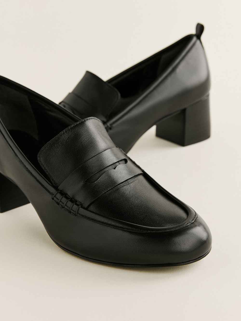 Franca Heeled Loafer - Black Leather