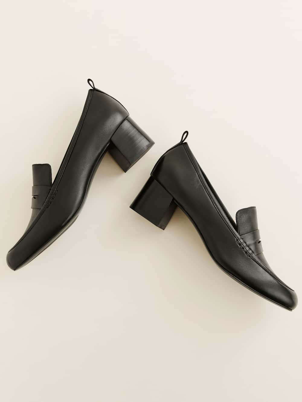 Franca Heeled Loafer - Black Leather