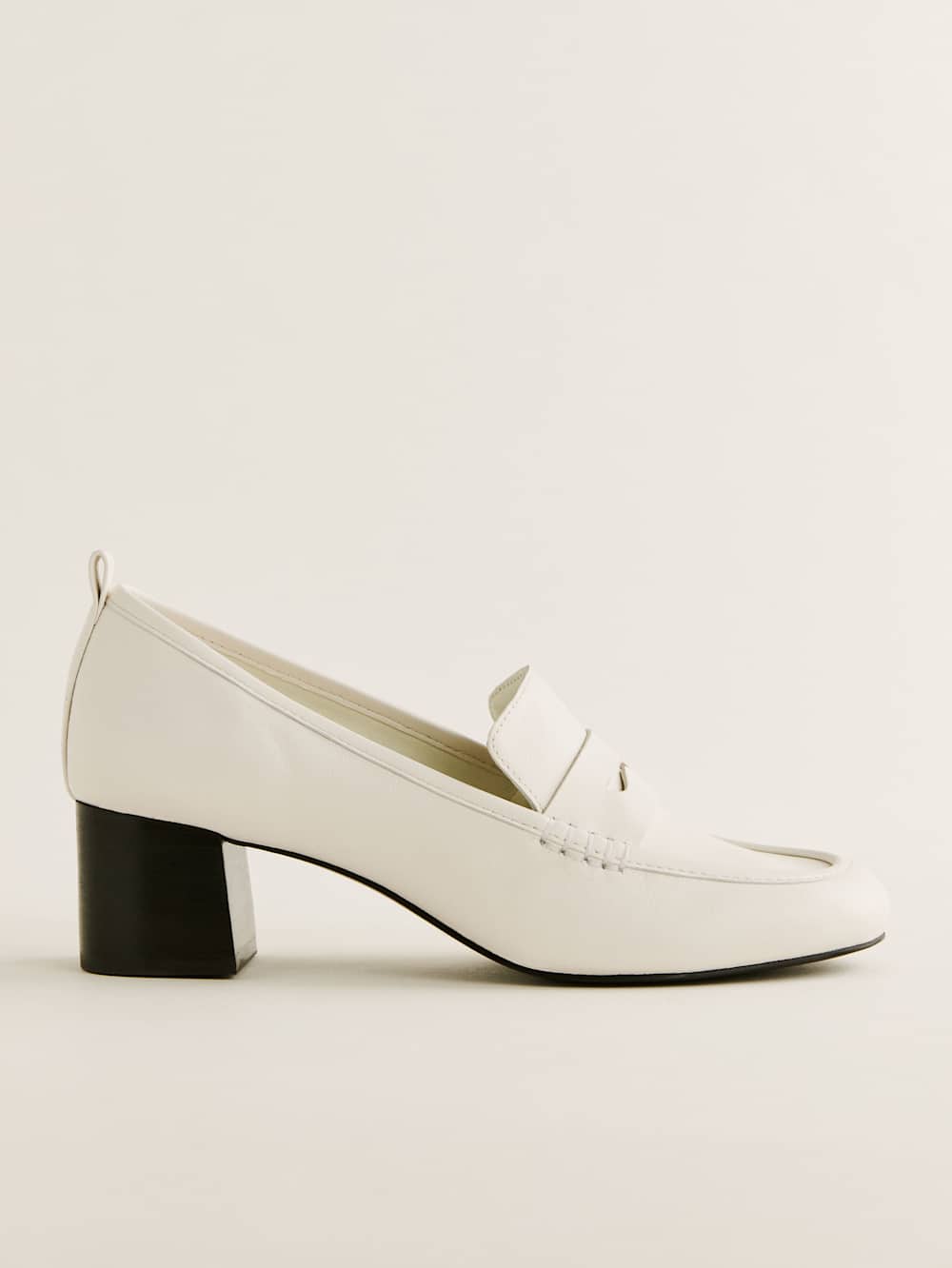 Franca Heeled Loafer - White Leather