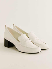 Franca Heeled Loafer - White Leather