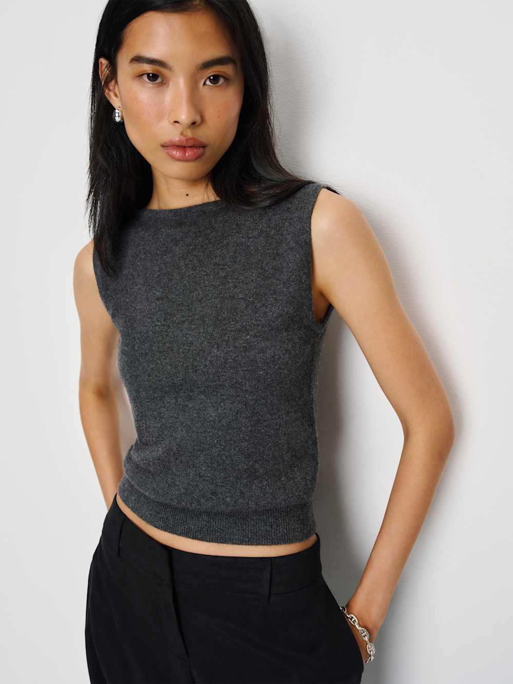 Monaco Cashmere Reversible Tank - Charcoal