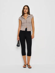 Jenna Knit Top - Brown And White