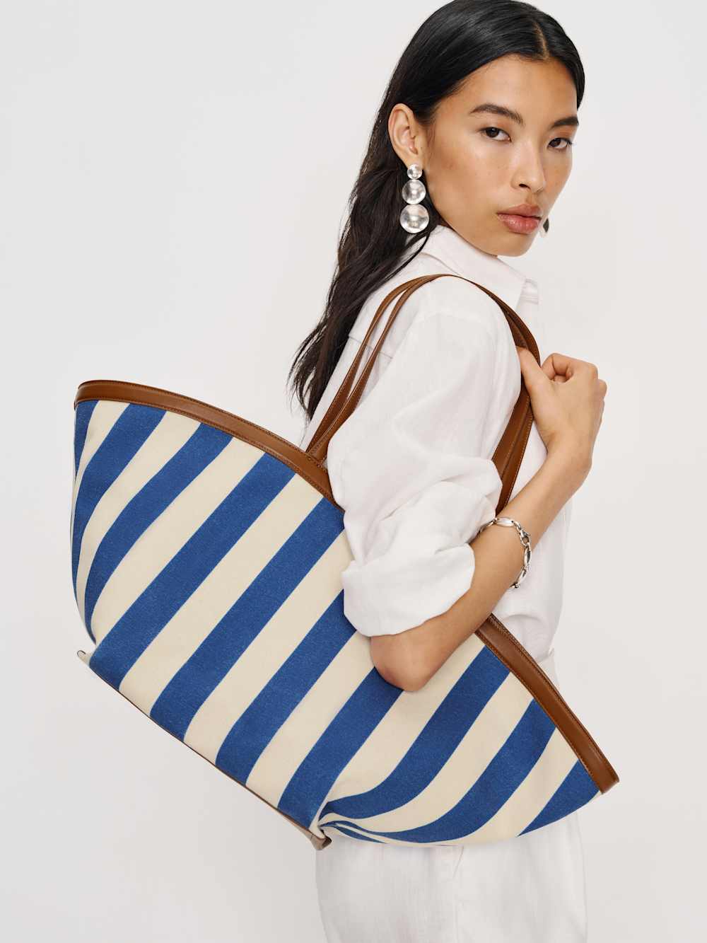 Lucia Tote Bag - Cassis Blue Stripe Canvas