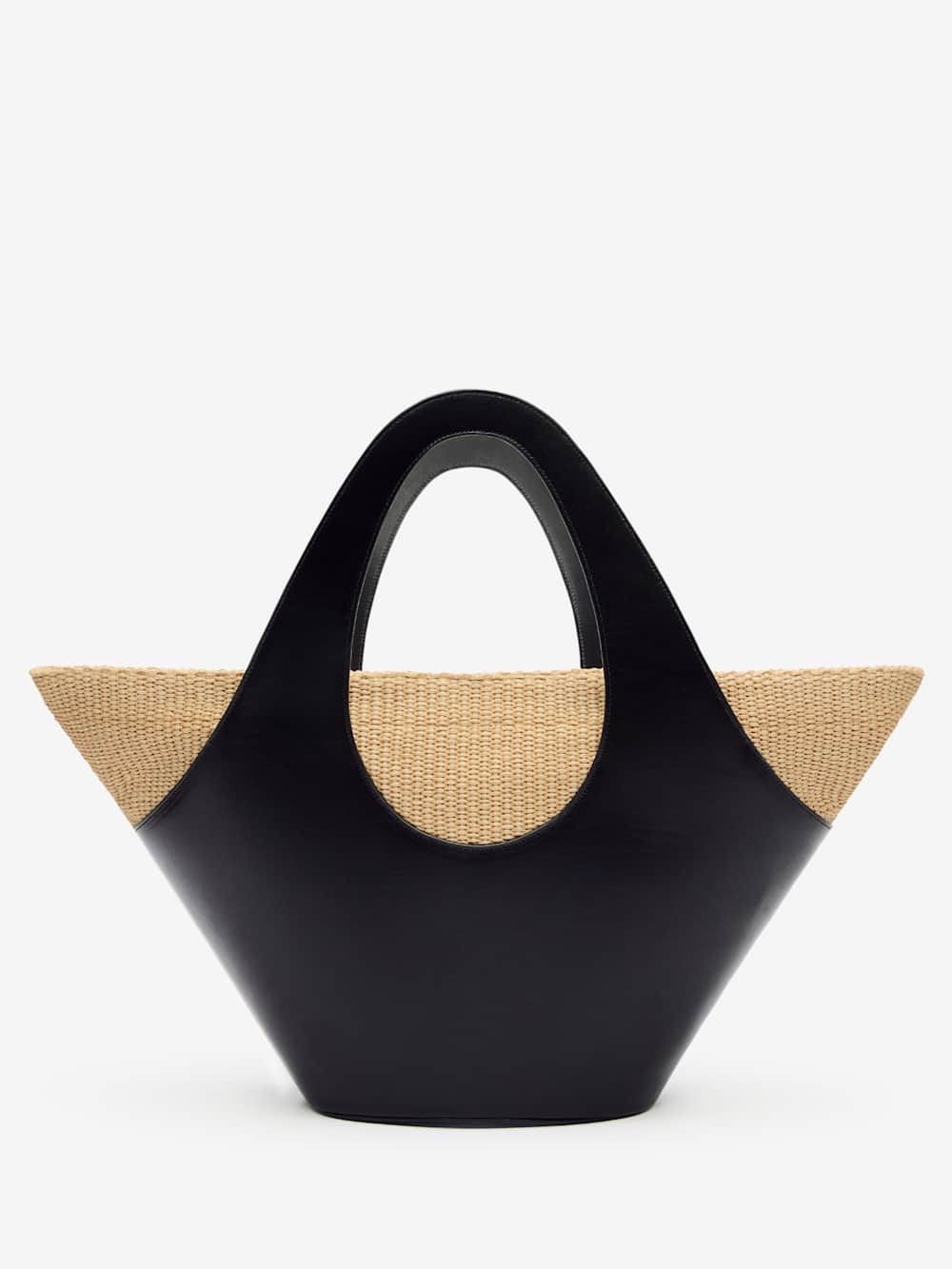 Siena Top Handle Tote - Black Leather Natural Raffia