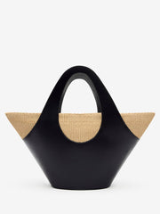 Siena Top Handle Tote - Black Leather Natural Raffia