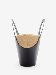 Siena Top Handle Tote - Black Leather Natural Raffia