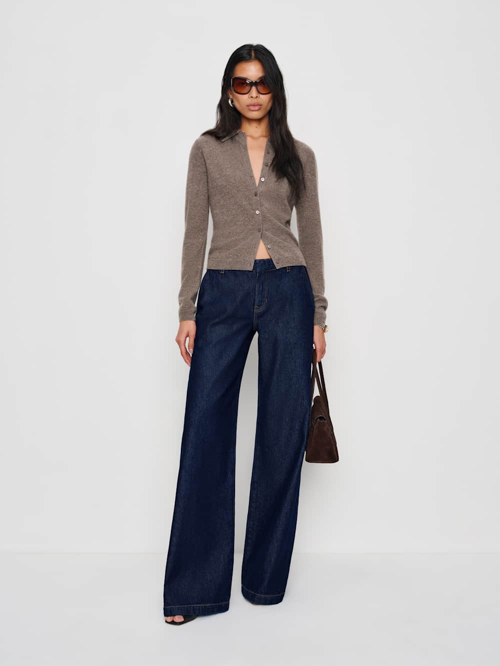 Florentina Cashmere Collared Cardigan - Cocoa